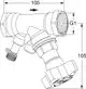 Abbildung eines Strangabsperrventils mit Anschlüssen und einer Grifffläche, gefertigt von IMI Hydronic Engineering. Das Ventil weist eine symmetrische Form auf und zeigt wichtige Maße.
